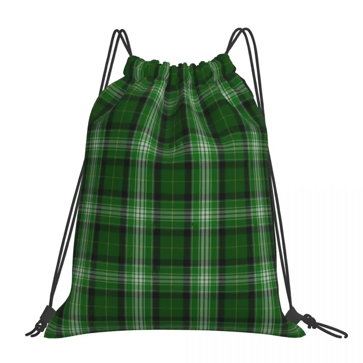 Green And White Scottish Tartan Flannel Plaid Backpacks Casual Portable Drawstring Bag Sundries Bag BookBag For Man Woman School