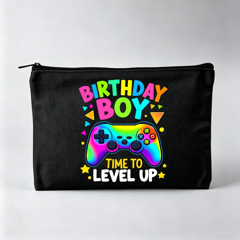 Boy's Birthday Themed Makeup Bag with Game Controller Print, Zipper Cosmetic Pouch for Daily Use
