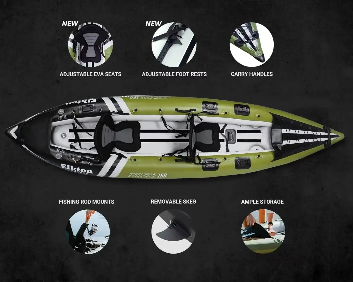 قارب كاياك لصيد الأسماك قابل للنفخ برأس فولاذي للاستخدام الخارجي من إلكتون