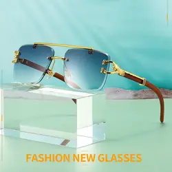 Fashion Rimless Designer Square Double Bridge Sun Glasses Vintage Women Men Sunglasses Gradient UV400 Eyeglasses Shades 2025