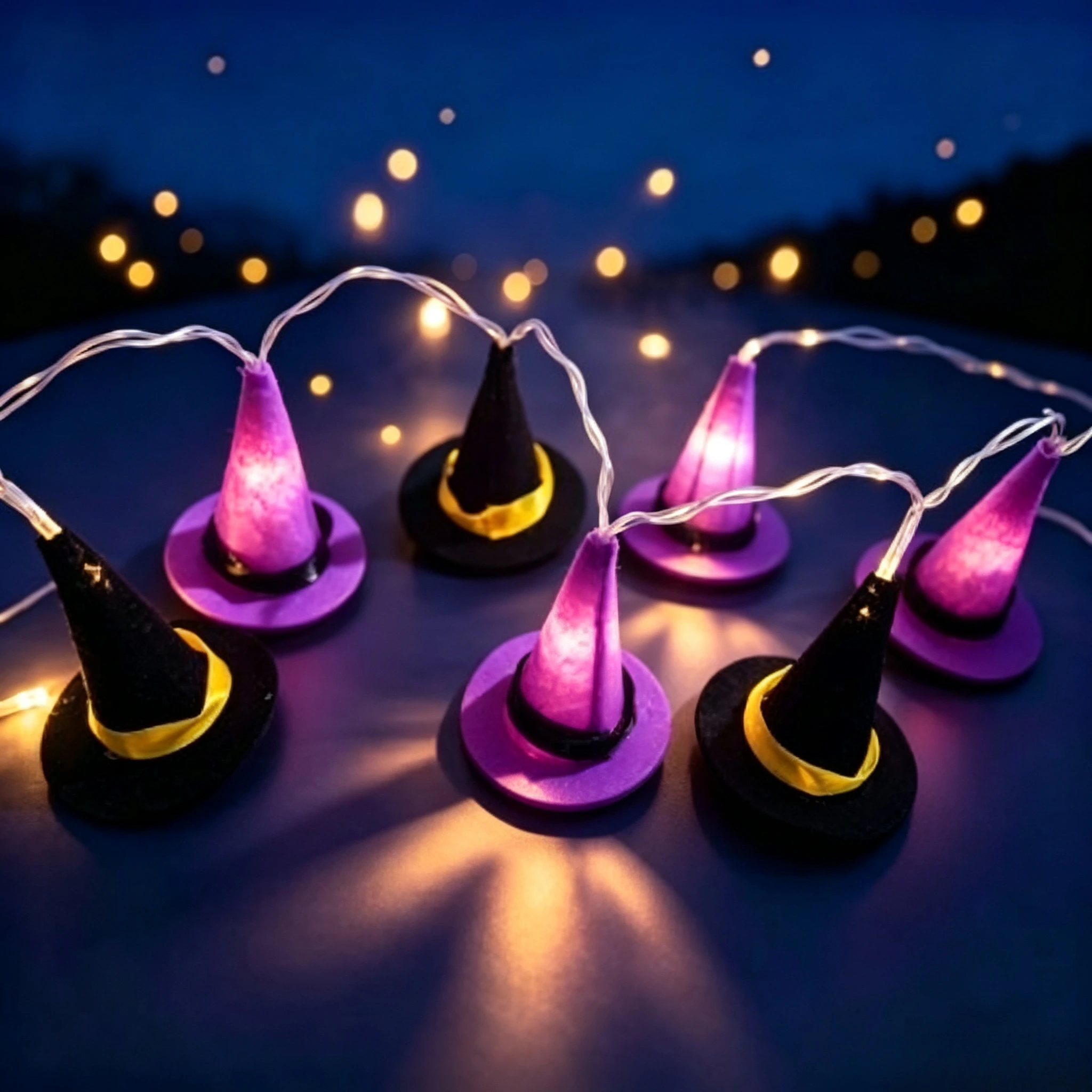 Halloween LED Witch Hat String Lights Purple Black Fairy Lights Ambient Decor