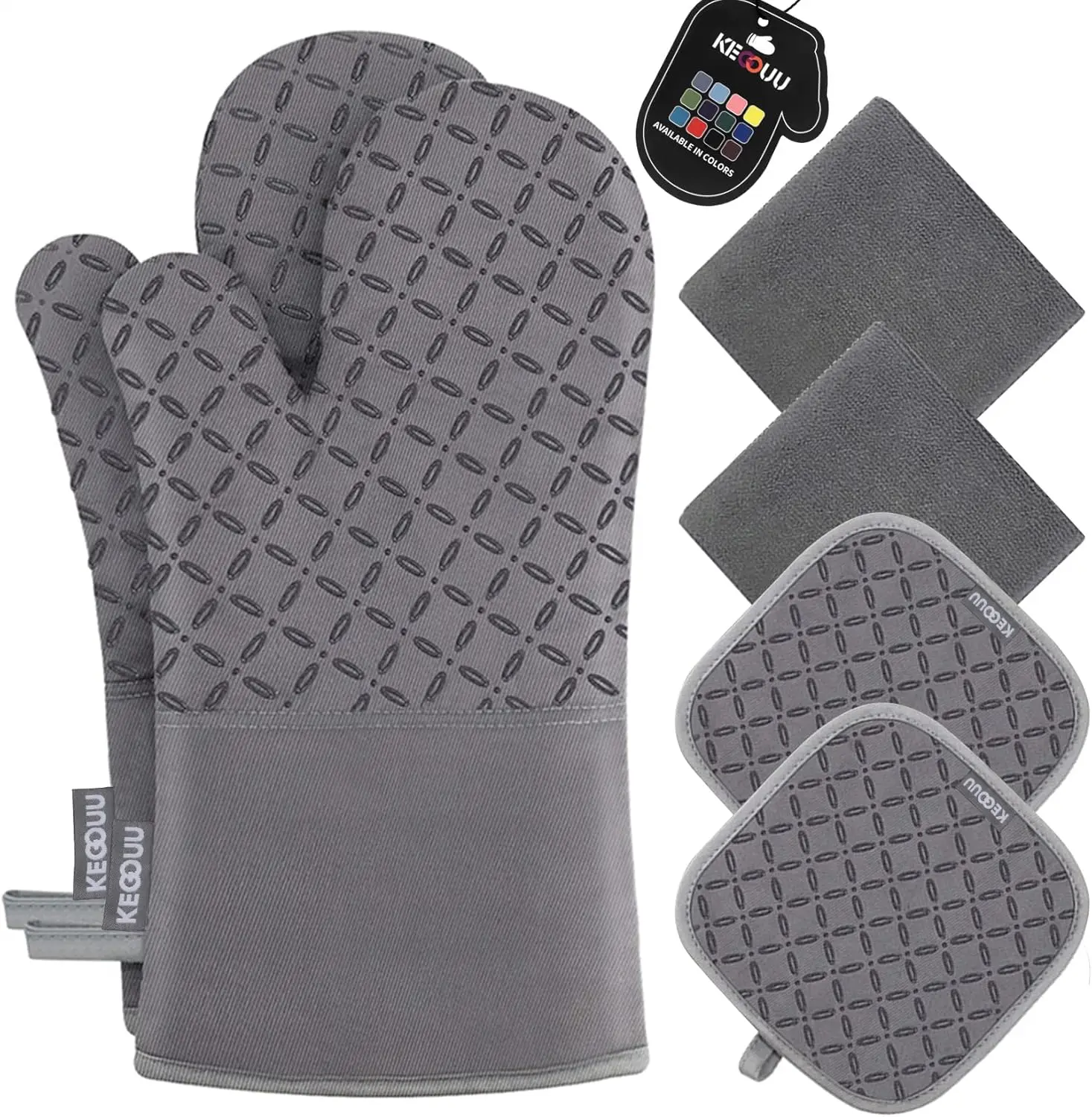 

Oven Mitts and Pot Holders 6pcs Set, Kitchen Oven Glove High Heat Resistant 500 Degree Extra Long Oven Mitts and Potholder with Non-Slip Silicone Surface for Cooking (Grey)