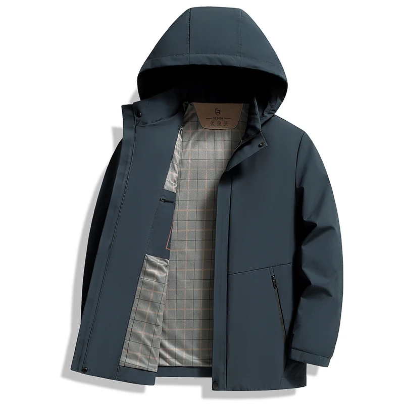 

Мужские куртки с капюшоном Темно-синее базовое пальто с капюшоном Съемный дизайн Умная одежда для отдыха Минималистичная одежда 2025 Весенне-осенняя одежда