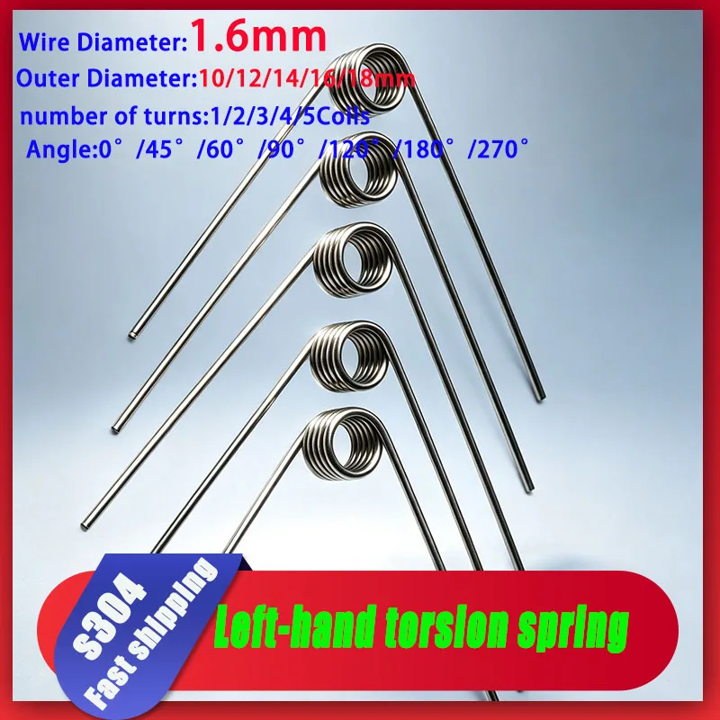 Precision Left Hand Torsion Spring SUS304 Stainless Steel 1.6mm Wire Dia, 1-5 Selectable Coils for Machinery Component Repair
