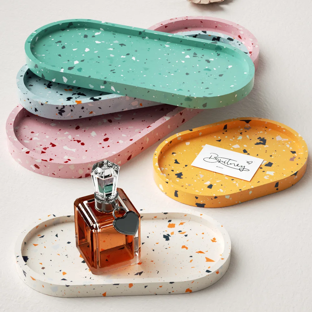 Terrazzo Tray Silicone Mold Oval Concrete Home Decor Tray Mold Small Ornament Gypsum Display Dish Epoxy Resin Mold