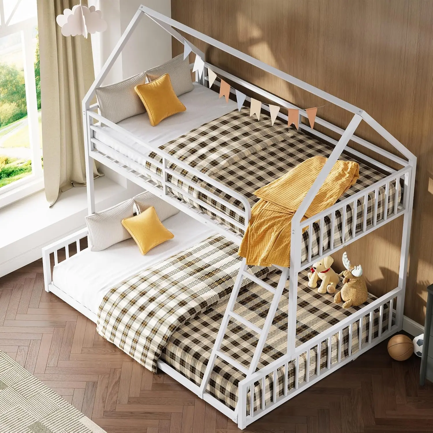 Metal slat support system for box-spring-free mattress foundation