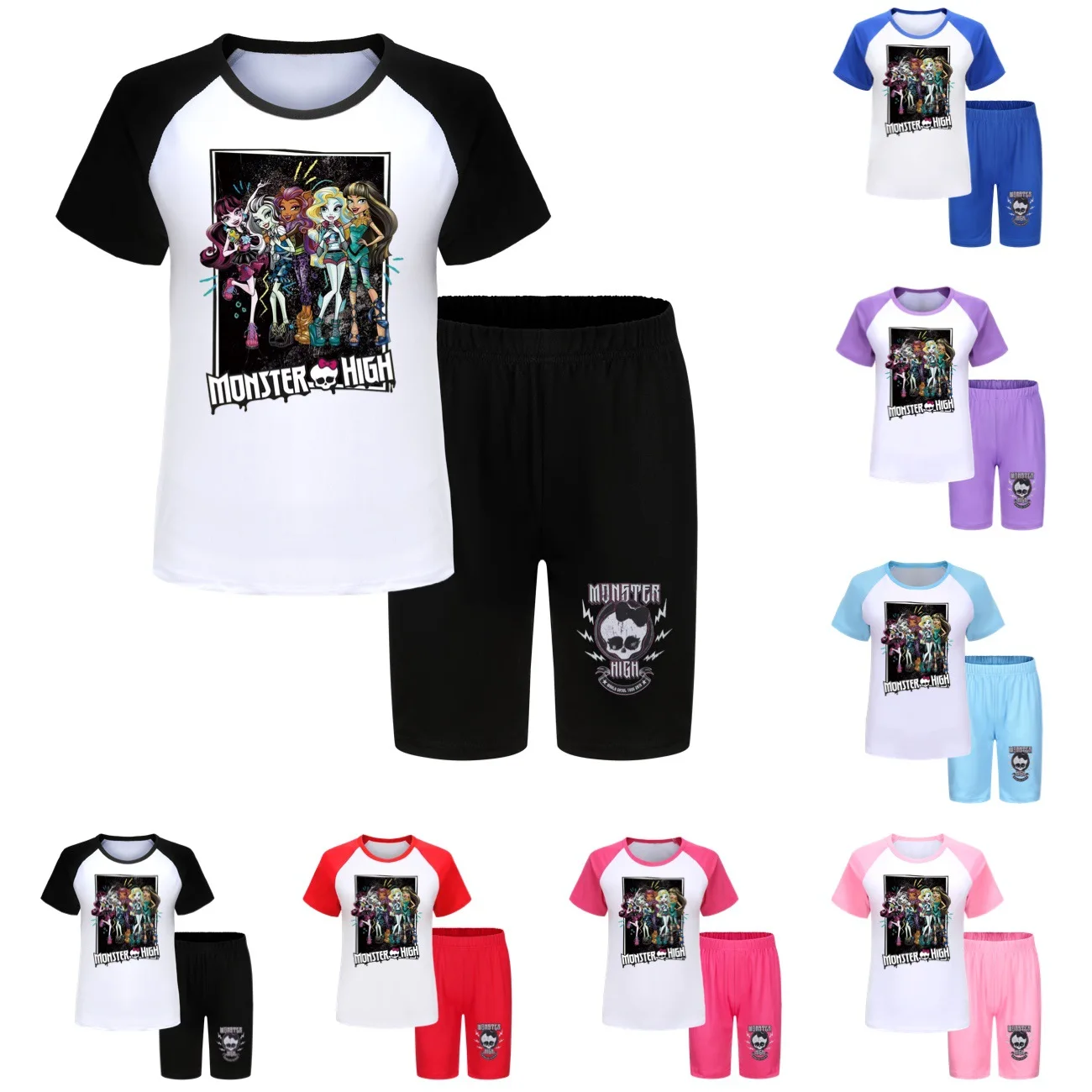 

New Style Monster High T-Shirt Kids 2024 Summer Pajama Sets Baby Girls Short Sleeve T-shirt Shorts 2pcs Set Boys Pijamas Set