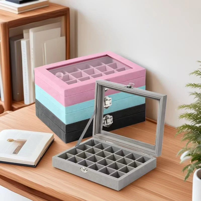 

New Transparent Window Large Capacity 24 Grid Jewelry Storage Box, Simple And High-end Ring Necklace Jewelry Storage Display Box