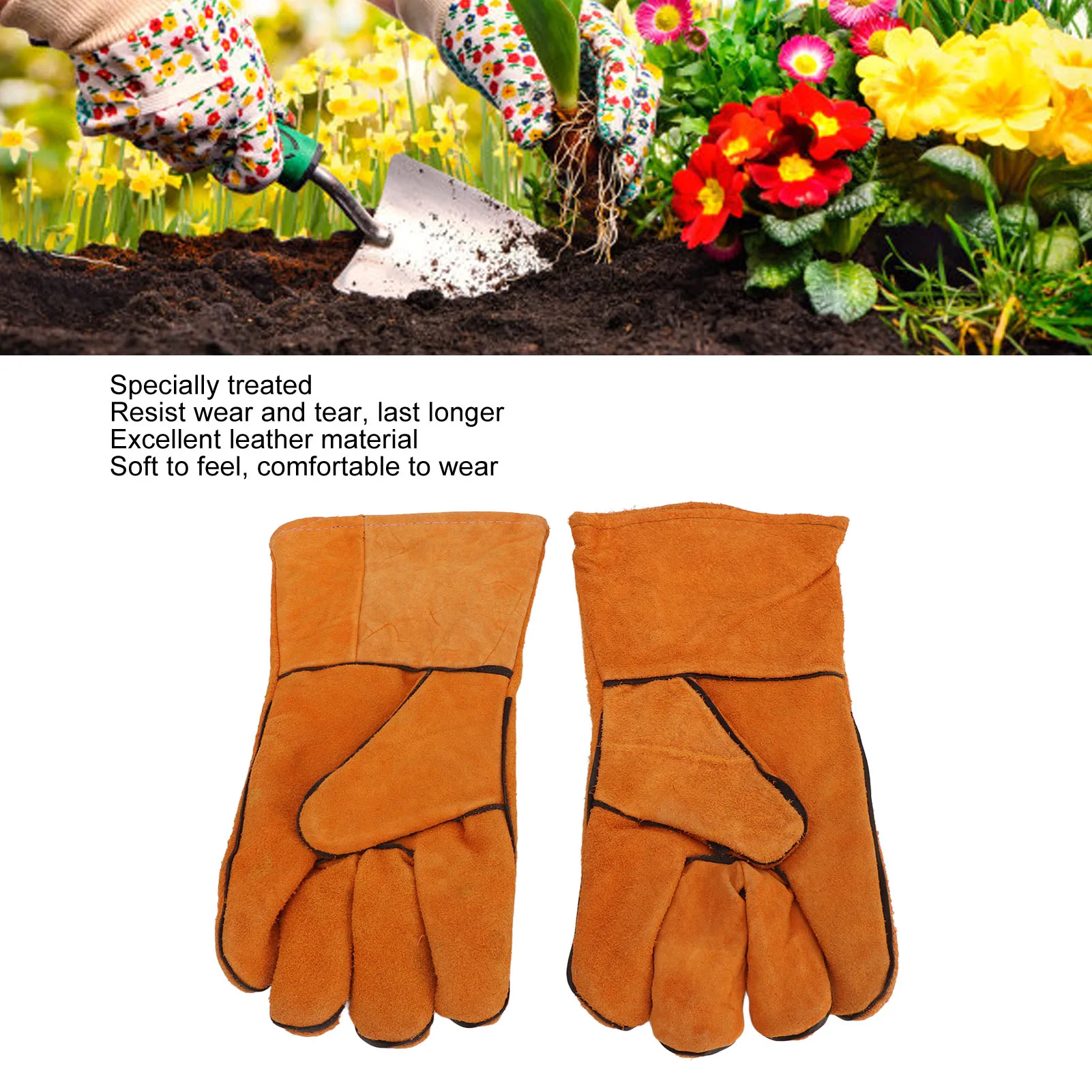 1 Pair Garden Safety Gloves Soft Stab Wear Resistant Protective Mid Length Yellow for Work