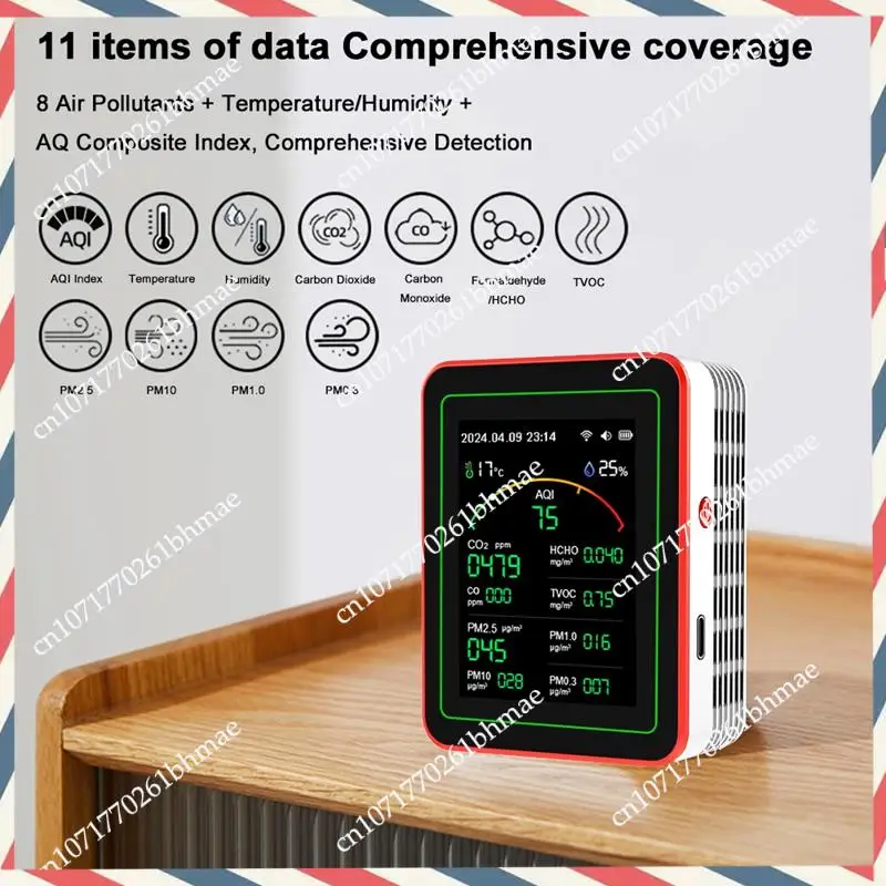 -A21Z Tuya Wifi 15 In 1 Air Quality Detector Household Portable AQI PM0.3 PM1.0 PM2.5 PM10 CO CO2 TVOC HCHO Tester With Mount