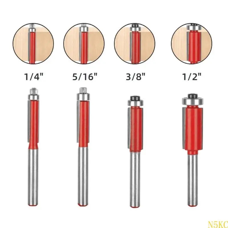N5KC Set Of 4 High Accuracy Red Router Bits For Efficient And Metal Cutting