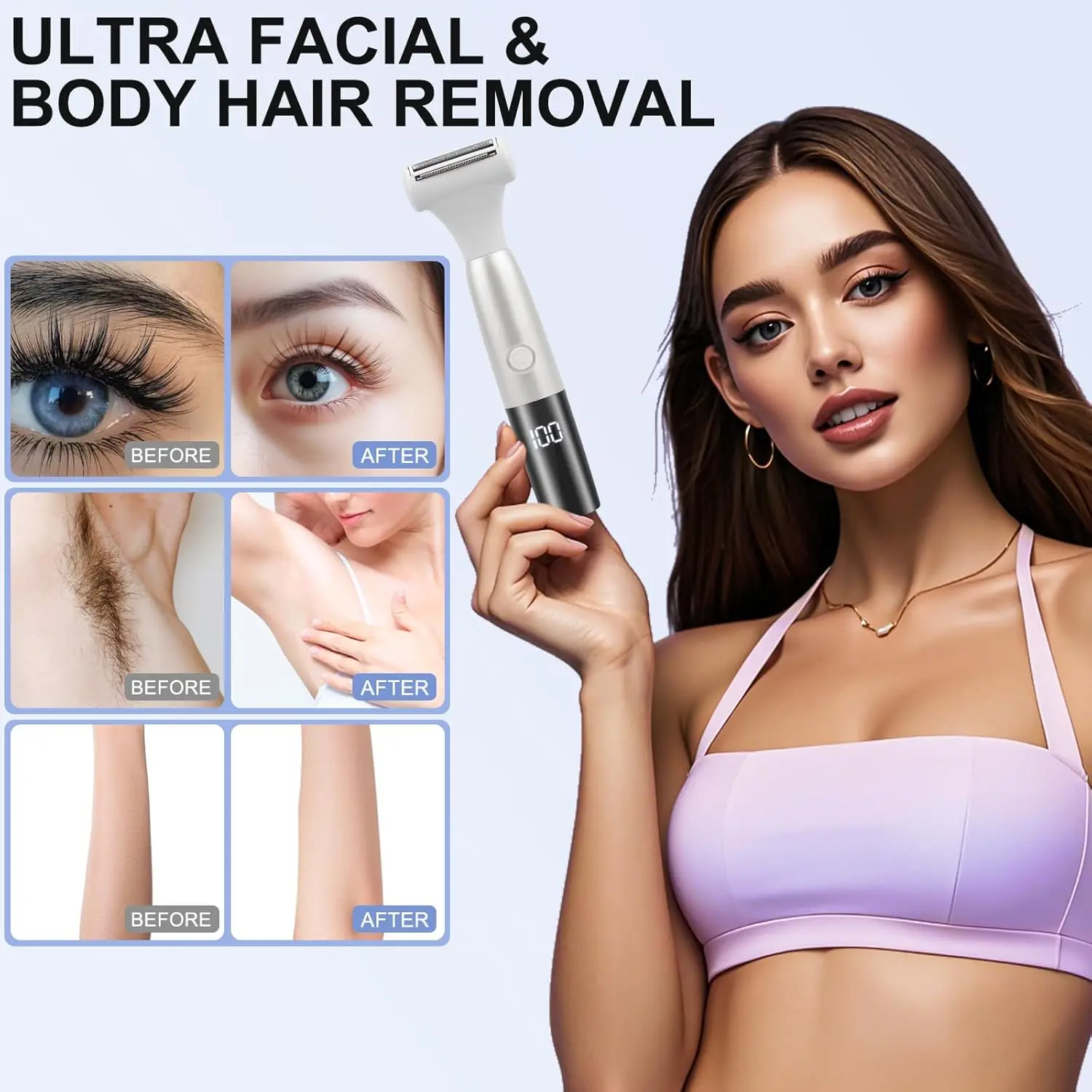 ماكينة تشذيب بيكيني 5 في 1 للنساء - ماكينة حلاقة كهربائية للنساء، مزيل للوجه والأنف والحواجب والذراع والساق والعانة والإبط