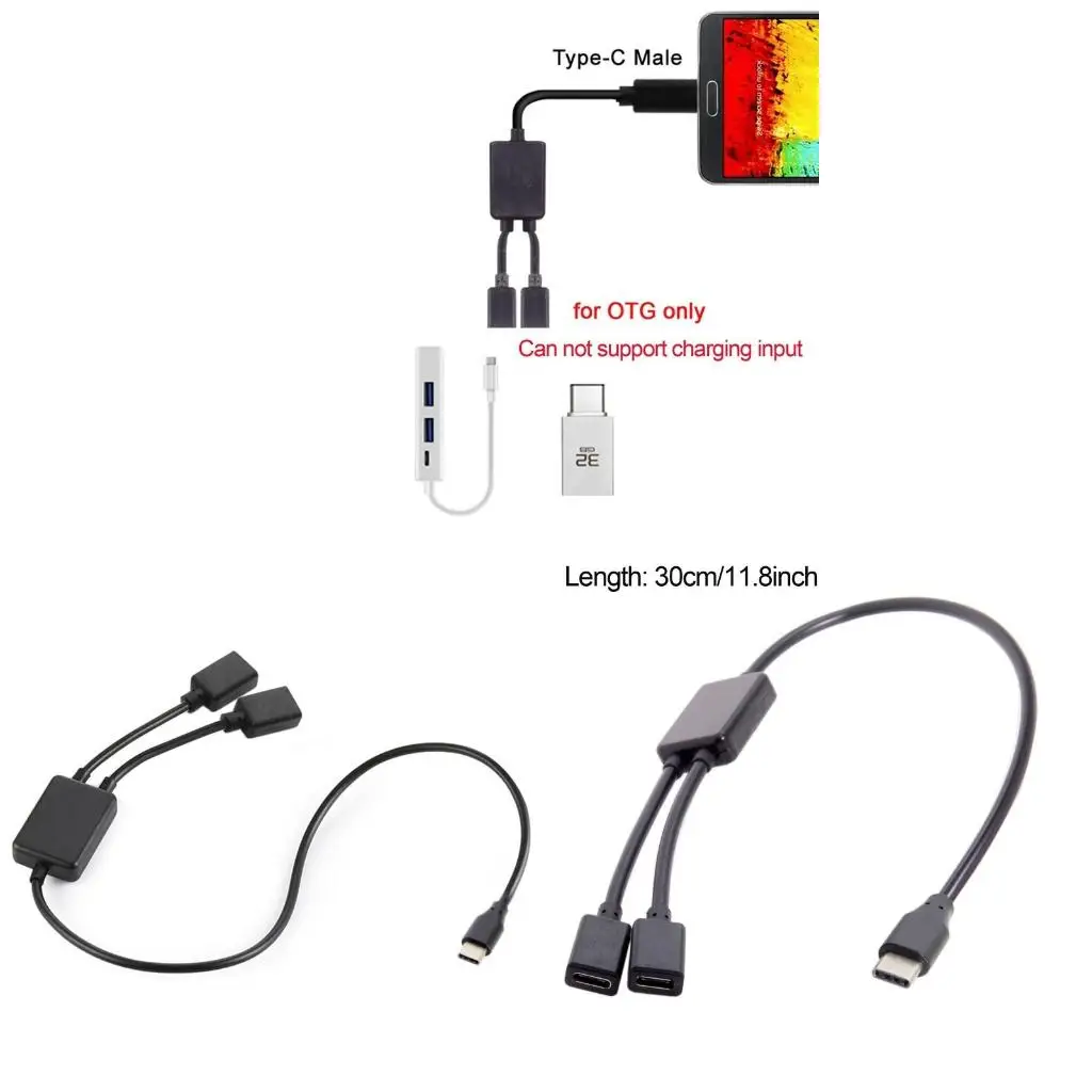 Type C 1 Male to 2 USB C Type C Female OTG Cable for Computer Laptop Cellphone