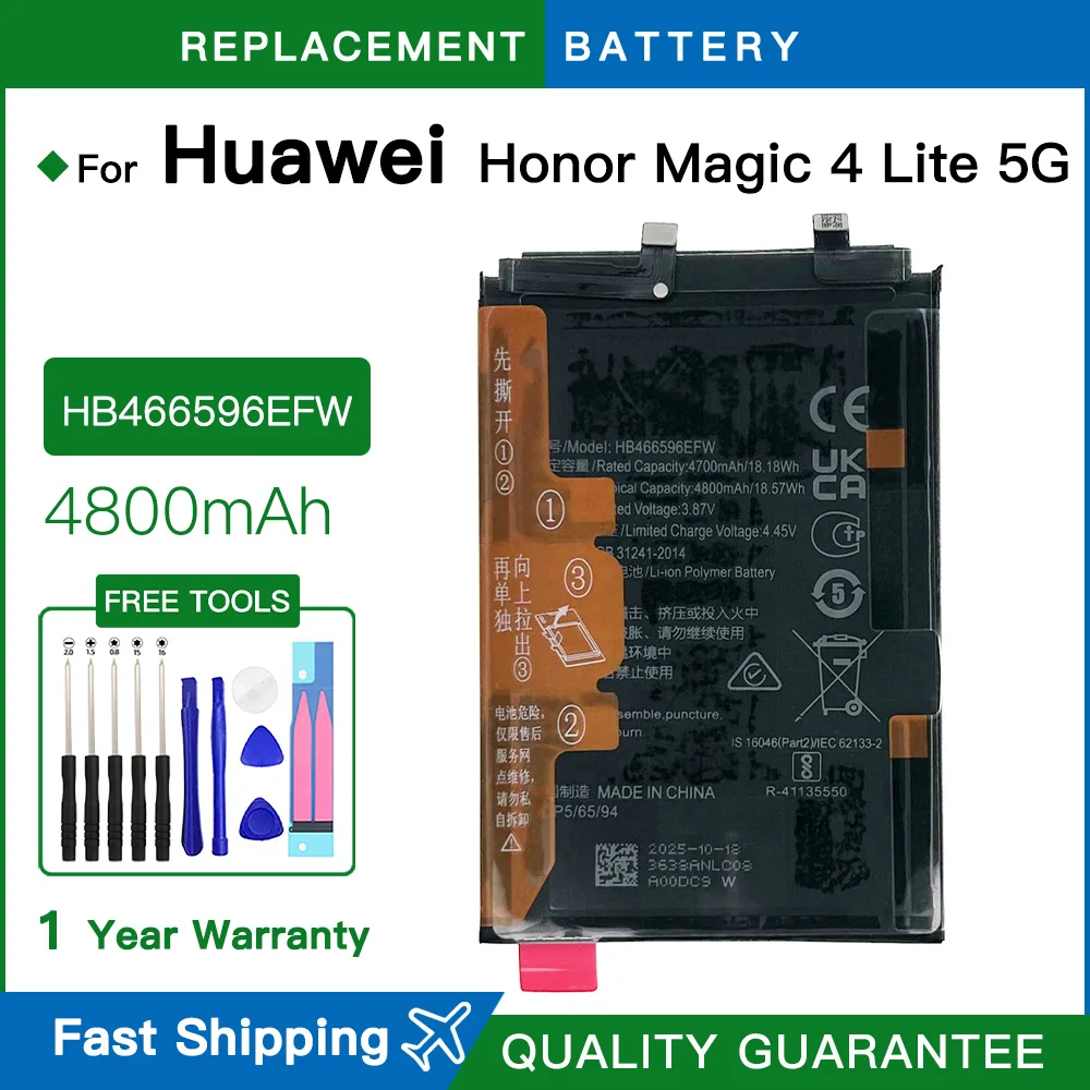 

Brand new 4800mAh HB466596EFW Battery For Huawei Honor X30 Mobile Phone replacement Batteries batteria Battery +Free Tools