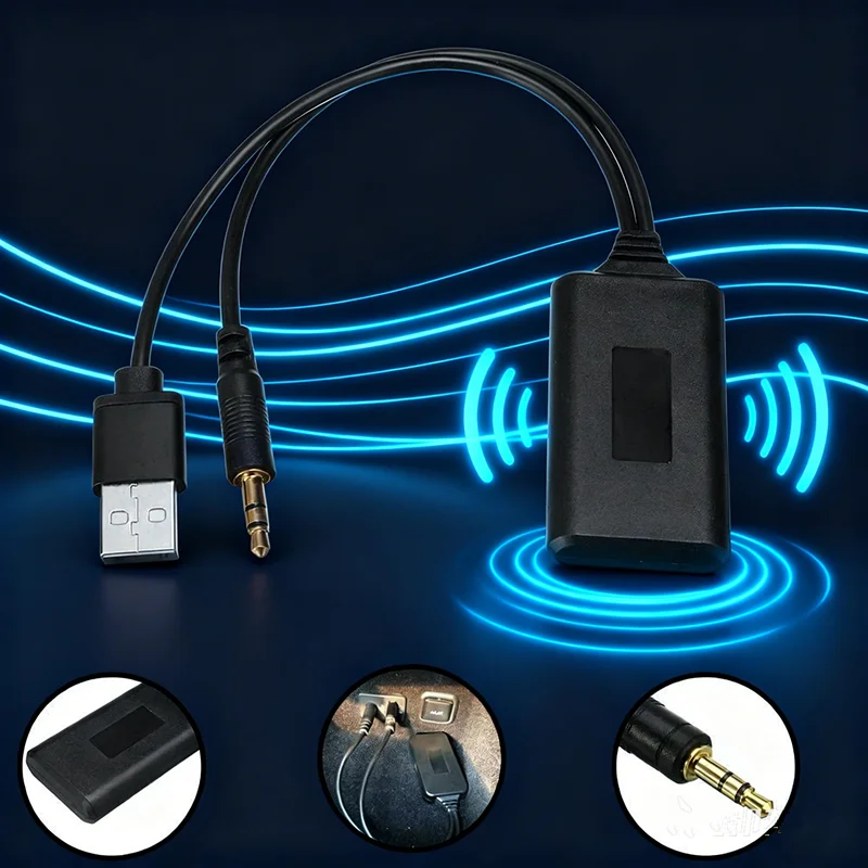 Adaptador Universal de Alta Calidad para Auto 2026, Módulo Bluetooth 5V, Cable Estéreo AUX-IN de 3.5MM, Adaptador Inalámbrico de Radio, Aux USB