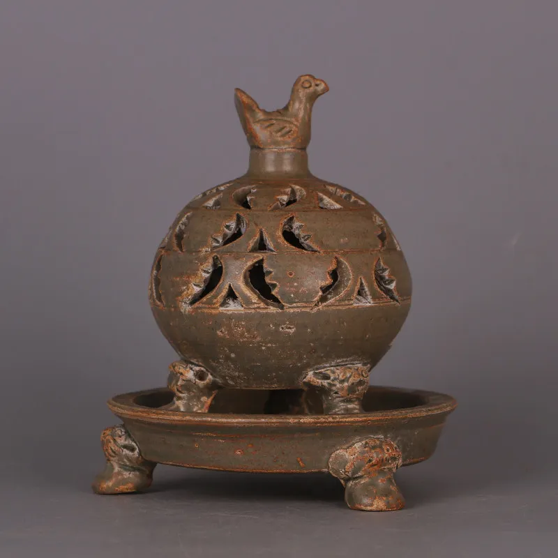 Yue Kiln Style Auspicious Openwork Tripod Incense Burner Han Dynasty Replica Home Decor