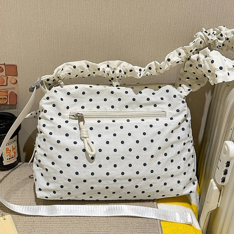 Koreanische Umhängetasche aus Segeltuch mit Polka Dots, leichte, lässige Damen-Umhängetasche für den Sommer, süße, niedliche, vielseitige Pendler-Handtasche – Detail 3