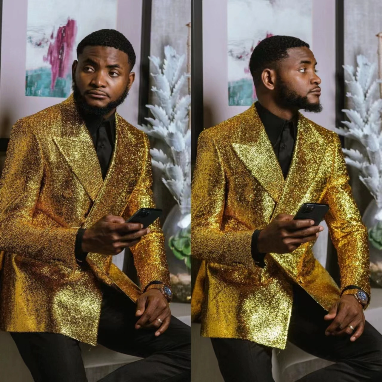 Sparkly Men's Blazer Sequins Tuxedos Slim Fit Peak Lapel Groom Wear For Wedding Prom Evening Party Custom Made Only  Jacket