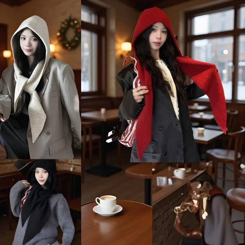 Stylish Wool Autumn-Winter Hat with Built-in Scarf and Earmuffs; Women's Trendy Knitted Neck Warmer Wool Cap.