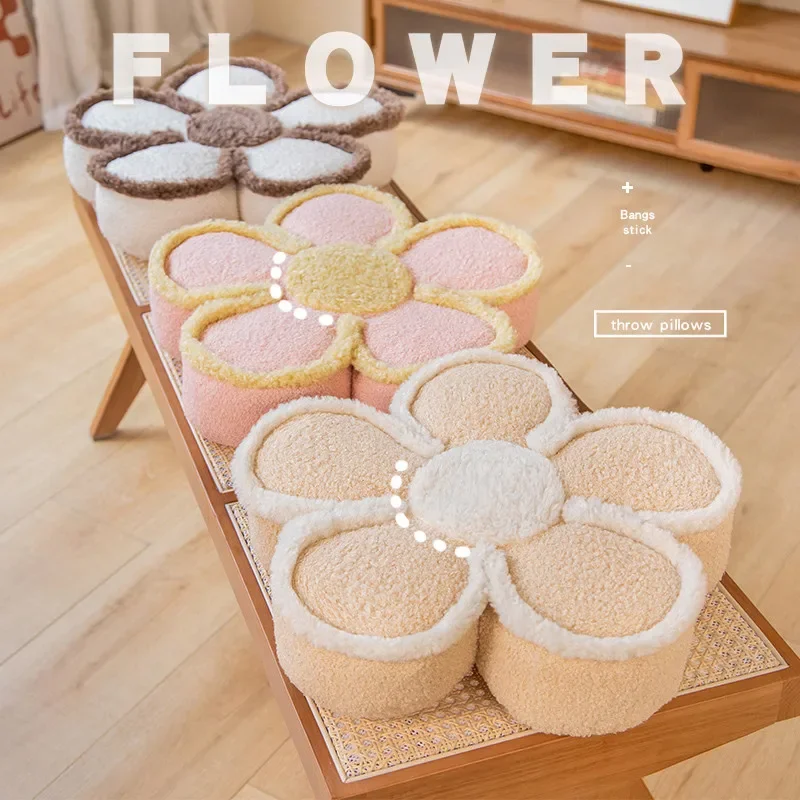 50cm 5 Petals Flower Seat Cushion Stuffed Colorful Plant Plush Pillow Pink White Milk Tea Color Decoration Sofa Chair Prop Gift