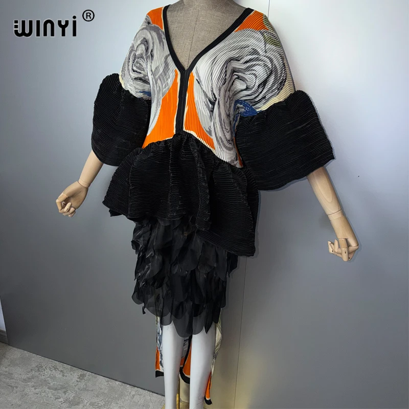 WINYI Retro Pleated Elastic Slim Dress for Muslim Women Beach Cover up Kaftan Abaya Dubai Luxury Long down Evening Gown