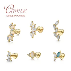 CANNER 1PC s925 Sterling Silver Zircon Heart Flat Cartilage Piercing Stud Earring for Women Jewelry Tragus Helix Jewelry Gifts