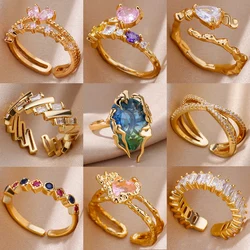 Anillos de corazón de circón para mujer, anillo abierto de Color dorado de acero inoxidable, diseño de tendencia, joyería impermeable para boda, pareja femenina, 2024