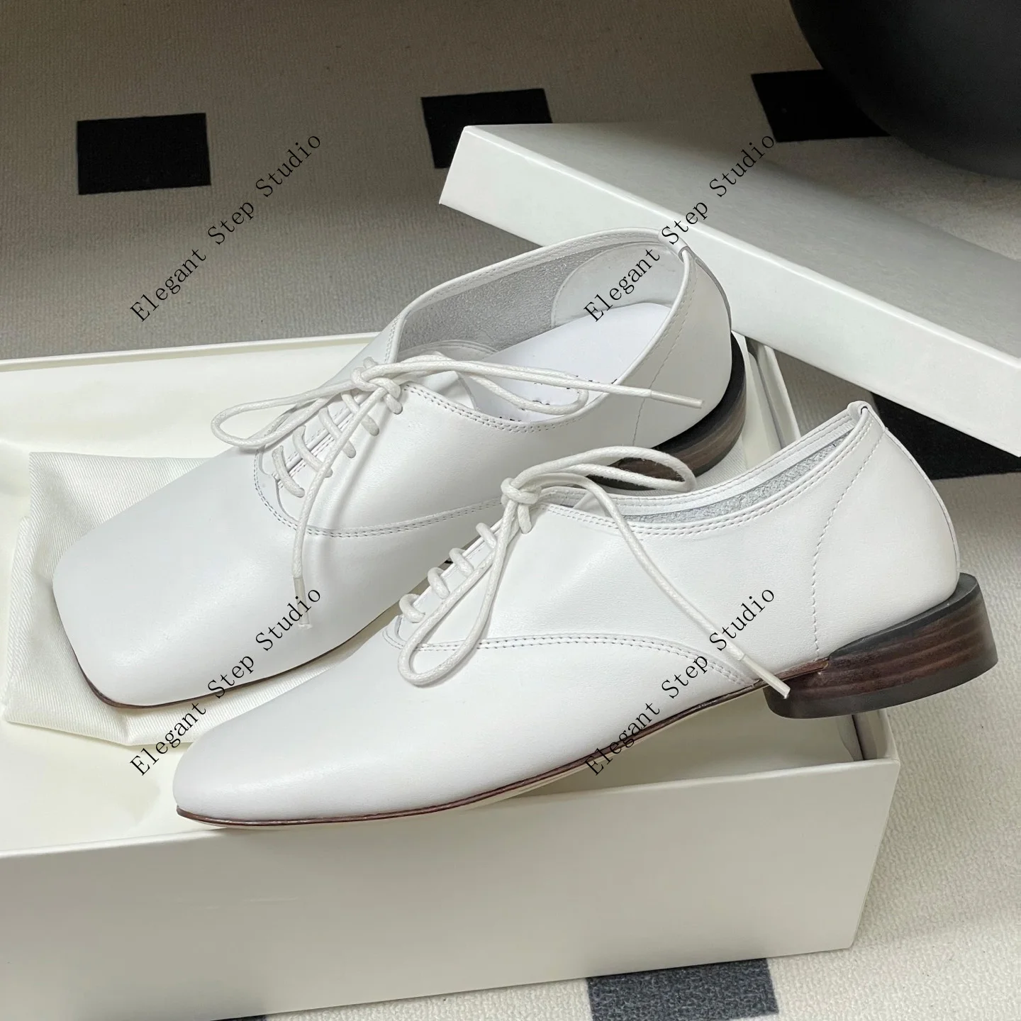 

Women's Shoes Les 30mm Derby Shoes Runway Lace-up Oxfords Square-toe Loafers
