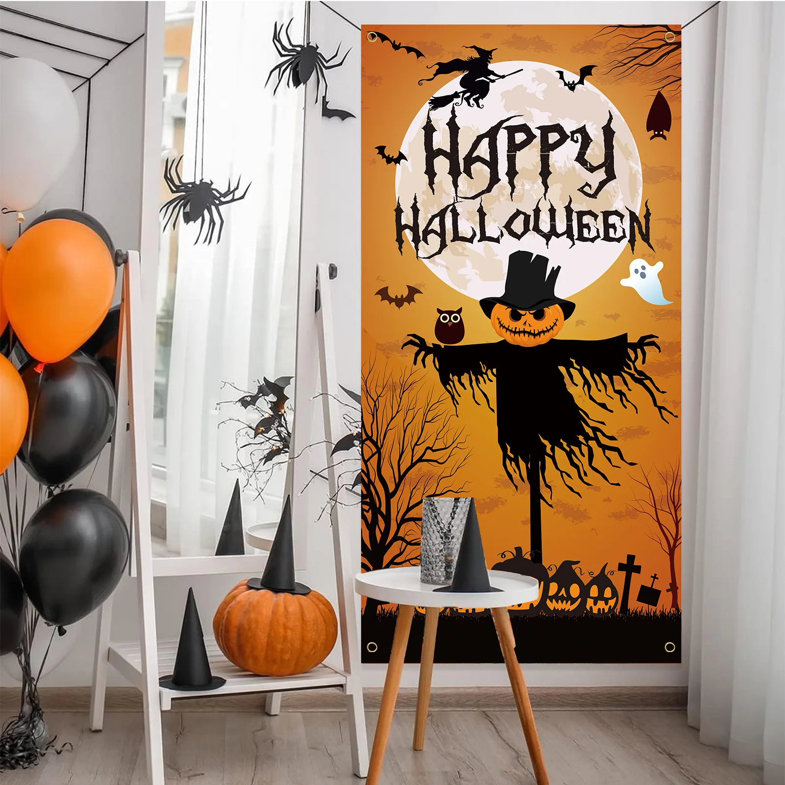 Halloween Horror Pumpkin Decoration Door Curtain Ghost Door Cover Ghost Festival Horror Night Party Atmosphere Decoration Flag