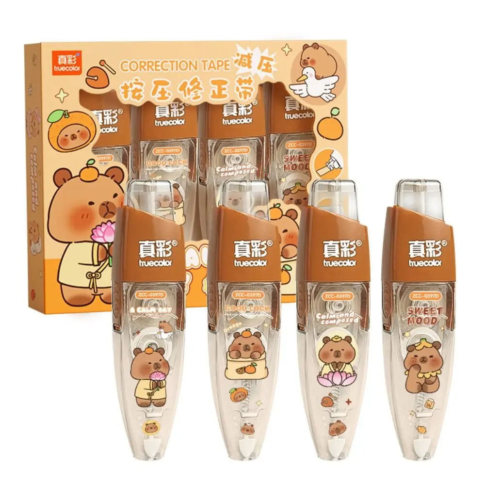 4PCS/Box Silent Correction Tape Press Type Capybara/Panda/Astronaut Student Alteration Tape Non-repetitive 24M