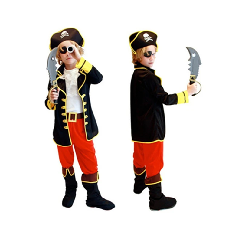 Captain Pirate Skull Costume Kid Boy Girls Halloween Buccaneer Cosplay Outfit Cool Hat Pants Suit