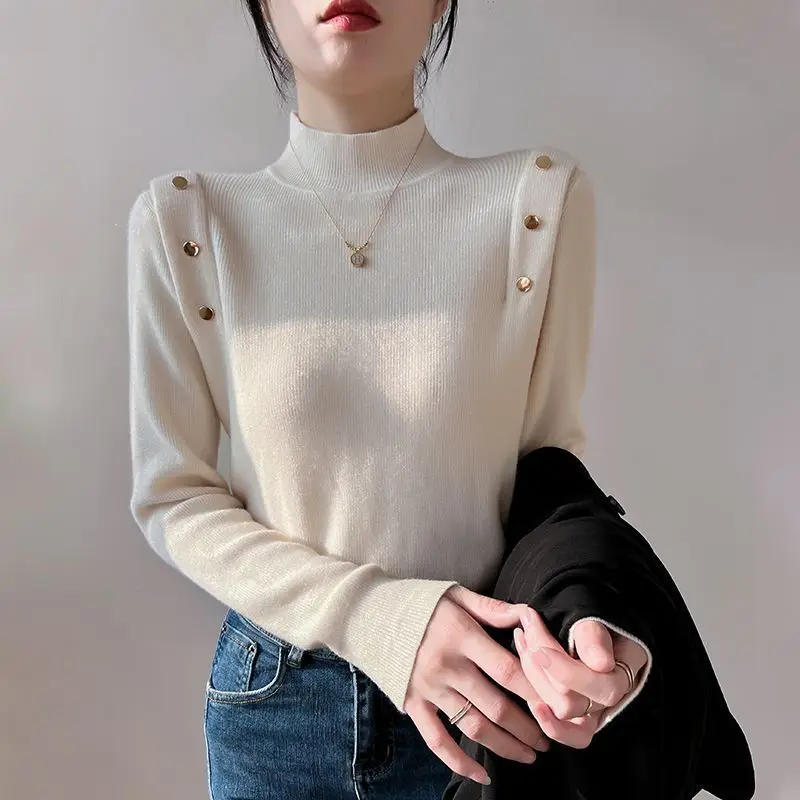 

2024 New Autumn Winter Women Pullover Half Turtleneck Sweater Vintage High Quality Long Sleeved Thicken Warm Knitted Sweaters