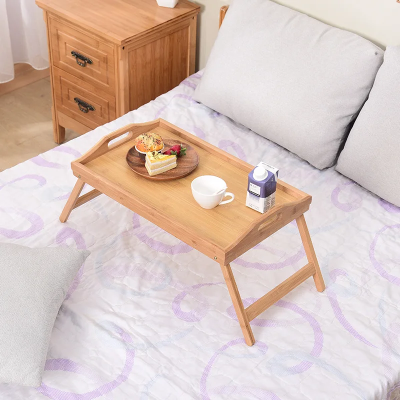 Foldable Bed Tray Table with Folding Bamboo Legs Handle Serving Laptop Tray Snack Breakfast Tray Bed Table Drawing Table