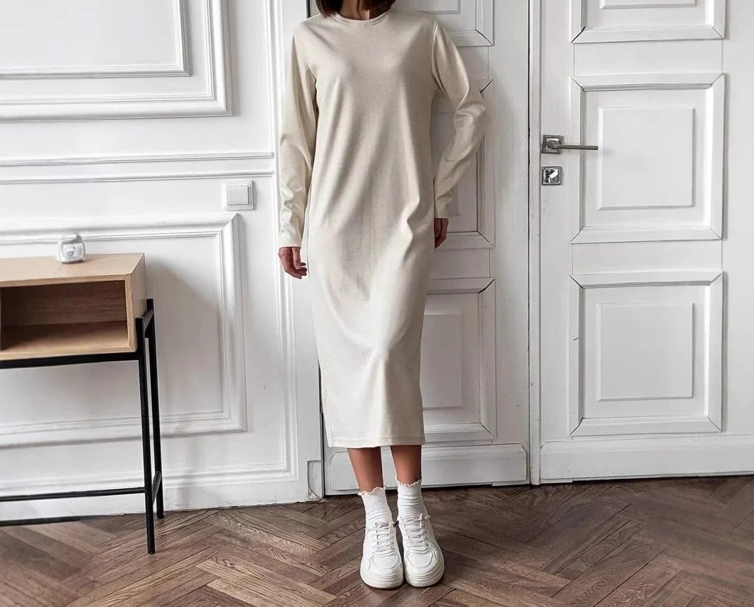 

2025 Autumn and Winter New Women's Clothing Mid To Long Length Dress with Long Sleeves and Hip Hugging Skirt