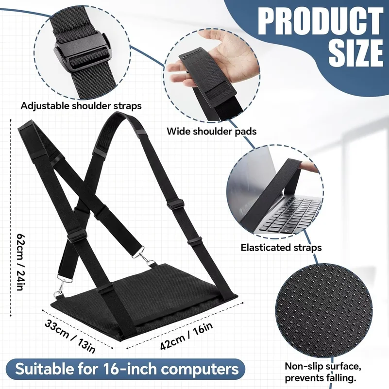 Laptop Safety Strap, Anti-Slip, Upgraded Portable Wearable Black Laptop Stand with Safety Strap, Suitable for Tablets