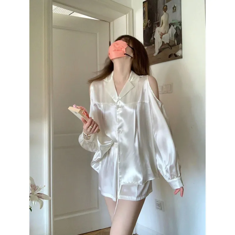 

Women Silk Pajamas Set Soft Comfortable Loungewear Sleepwear Loose Fit Homewear