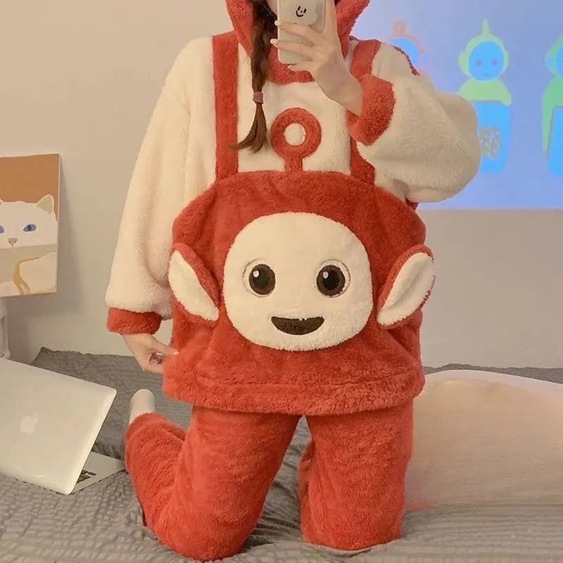 Pijamas de Manga Larga Suaves para Adultos con Dibujos Animados de los Teletubbies, Disfraz de Dipsy, Ropa para Estar en Casa, Regalo de Cumpleaños