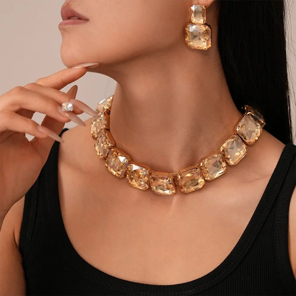 

Korean Style Square Crystal Jewelry Set Multifunction Headchain Rhinestone Tassel Earring Jewelry Accessories Earrings