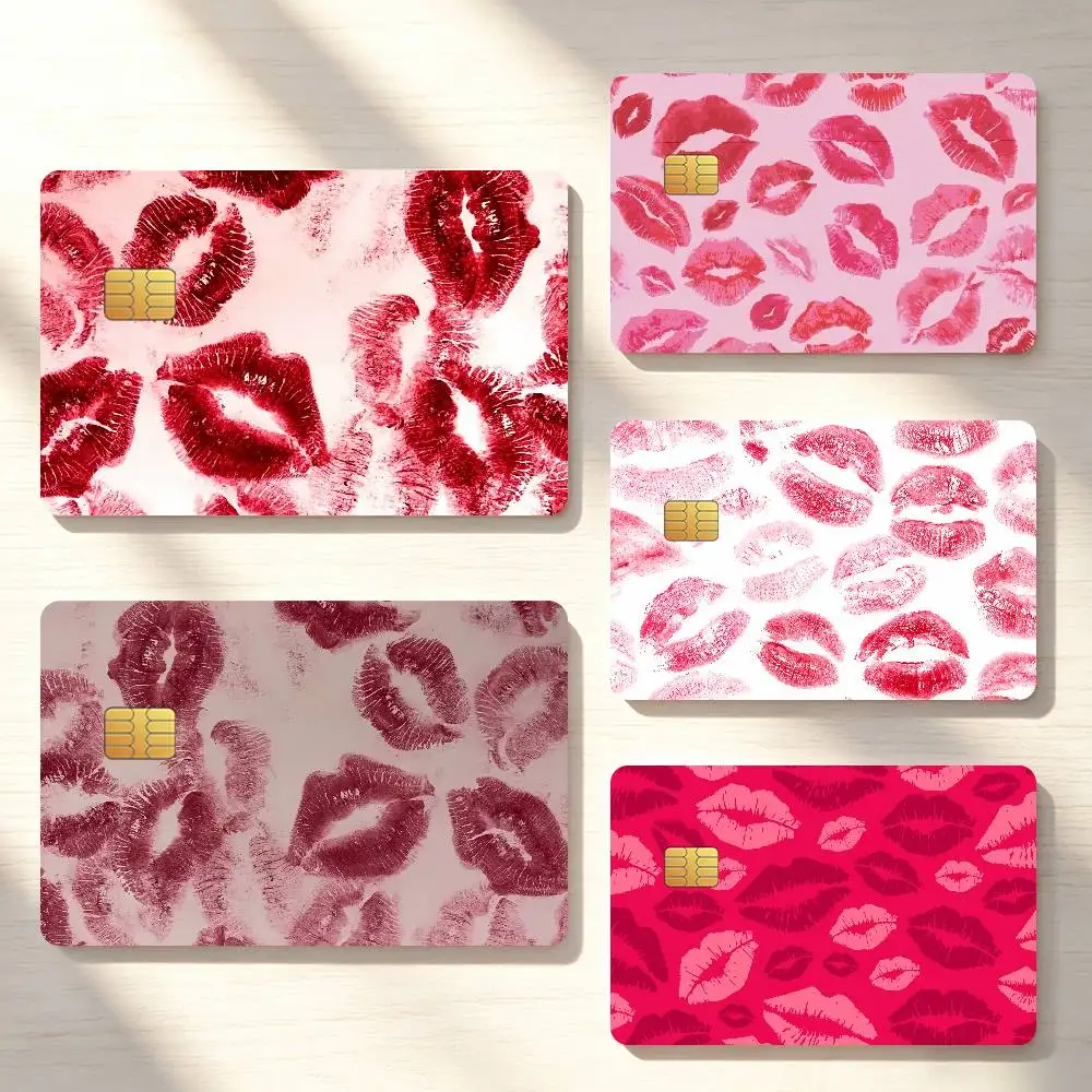 Creative Art Red Lipstick Pattern Credit Card Skin Stickers For Bank Bus Metro Cards Waterproof Anti-Scratch Gift 4PCS