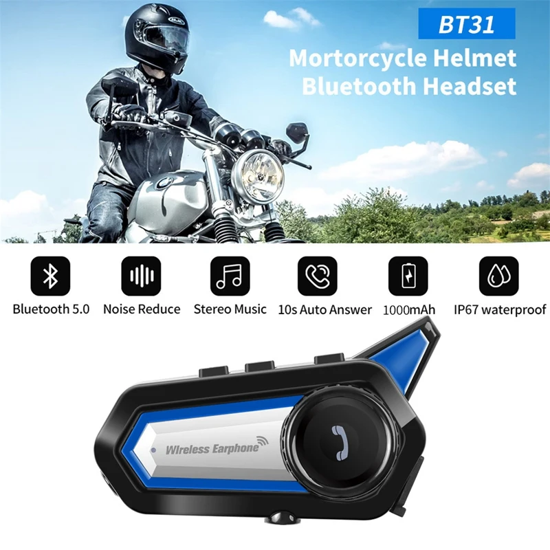 Motorfiets Bluetooth Helm Headset 1000 Mah Batterij Waterdichte Fietsen Cnc Ruisonderdrukking Oortelefoon Met Zaklamp