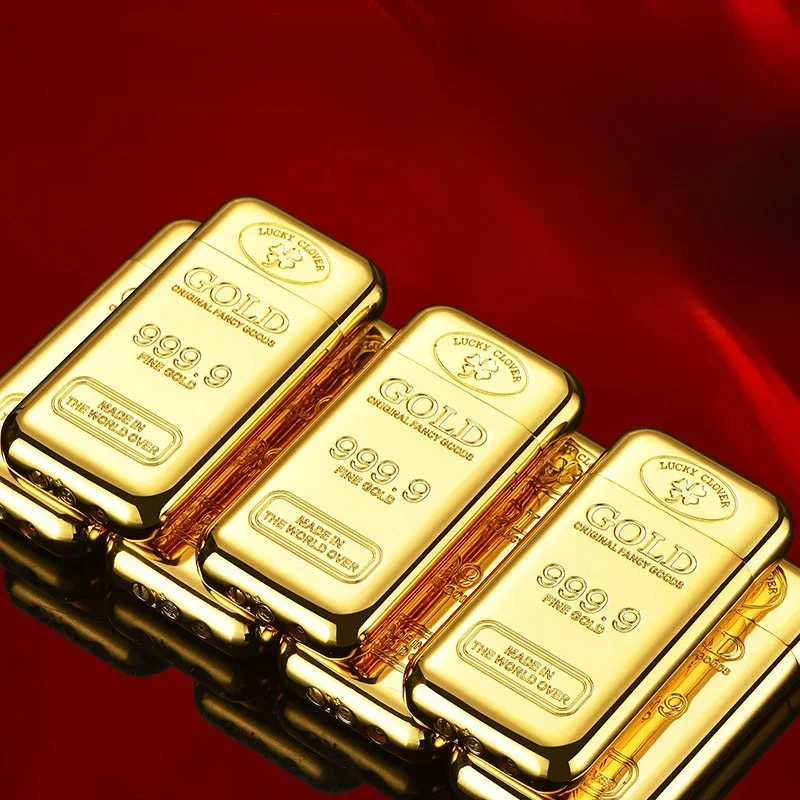 Gold Bar Fashion Inflatable Lighter Cigarette Accessories Butane Gas Lighters Unusual Metal windproof lighter Men\'s Gift Gadget