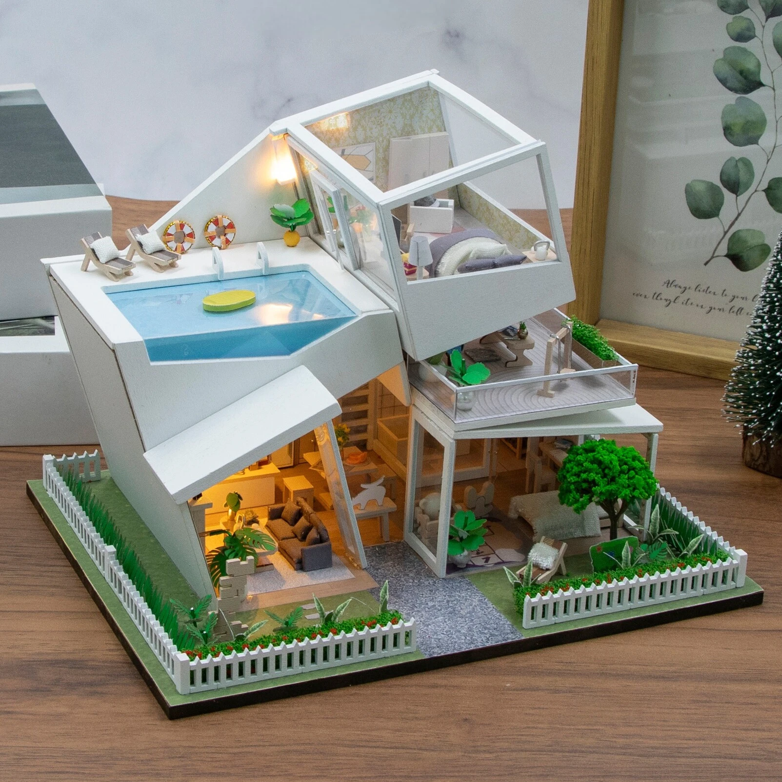 DIY Wooden Miniature Model Kits Sky Island Casa 3D Puzzle Dollhouse With Furniture Lights for Friends Birthday Gifts