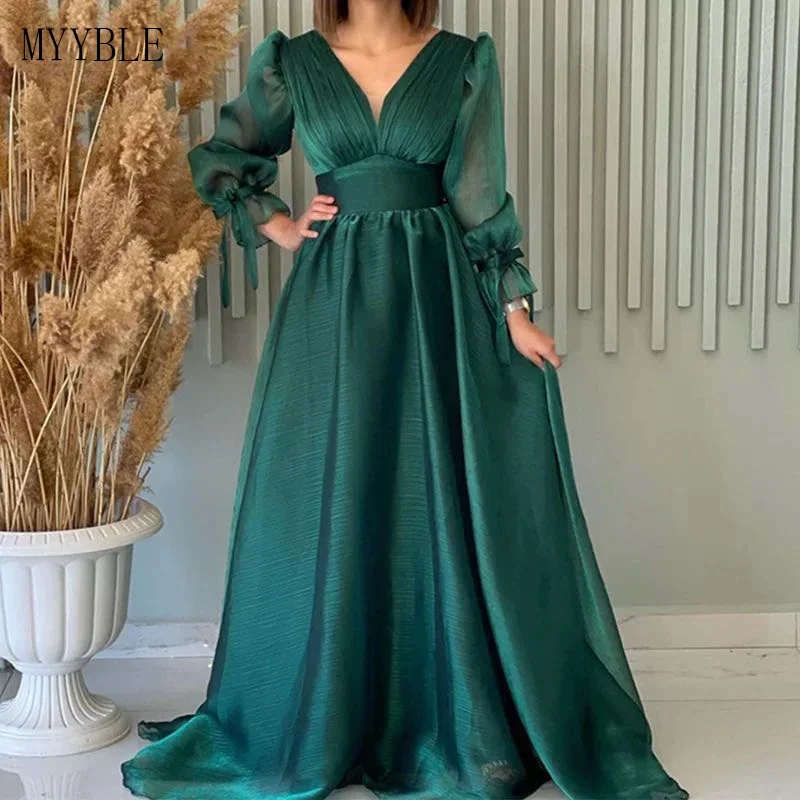 

Plus Size 2022 Long Sleeves Evening Dresses A Line Organza Formal Dress Party Prom Gowns Event Vestidos Robes De Soirée
