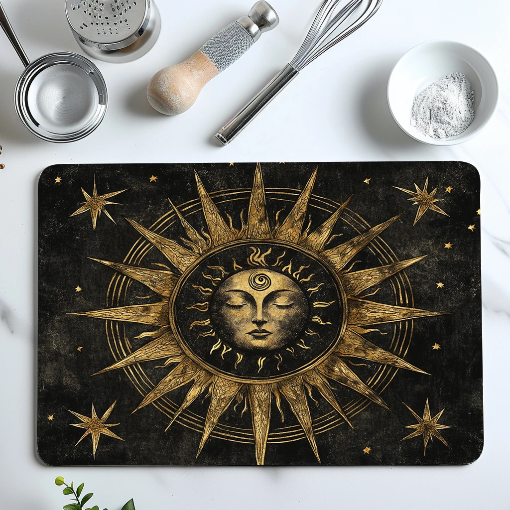 

1pc Drying Mat Face Moon Sun Stars Non-Slip Absorbent Mat Tableware Kitchen Counter Drain Mats Placemats for Table