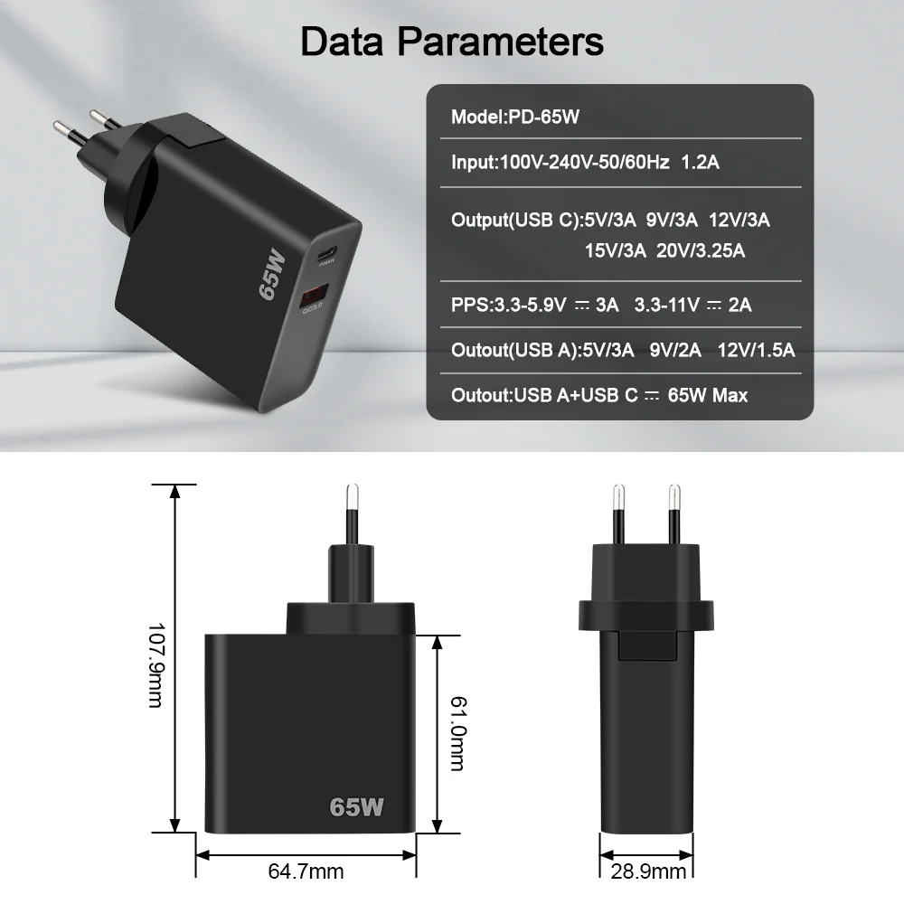 Imagem -06 - Carregador 65w tipo c para Ferro de Solda Gvda Gd300 Plugue ue Plugue Eua pd Qc3.0 Carregador Rápido