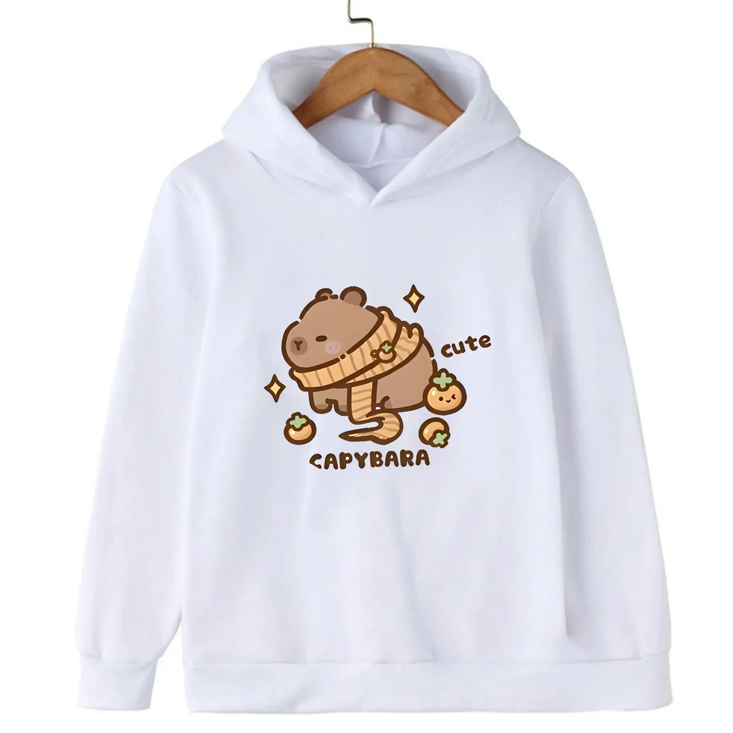 Cute Capybara Children Hooded Sweatshirt Boy Girl Autumn Winter Daily Outdoor Vacation Casual Loose Warm Soft Sportswear