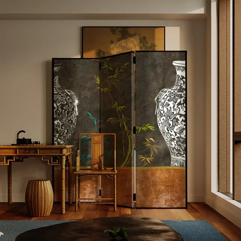 

Neoclassical screen folding mobile living room entrance folding screen bamboo bottle painting