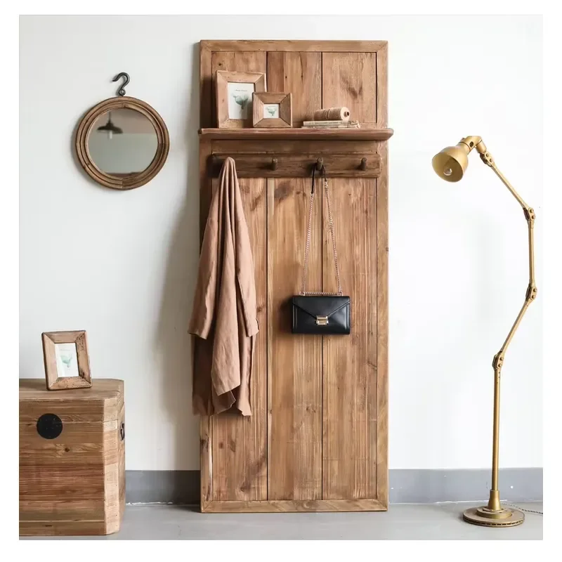 Solid Wood Wall Mounted Coat Rack Entrance Hallway Jacket Hanger Wooden Clothes Hook Organizer for Living Room Bedroom Decor