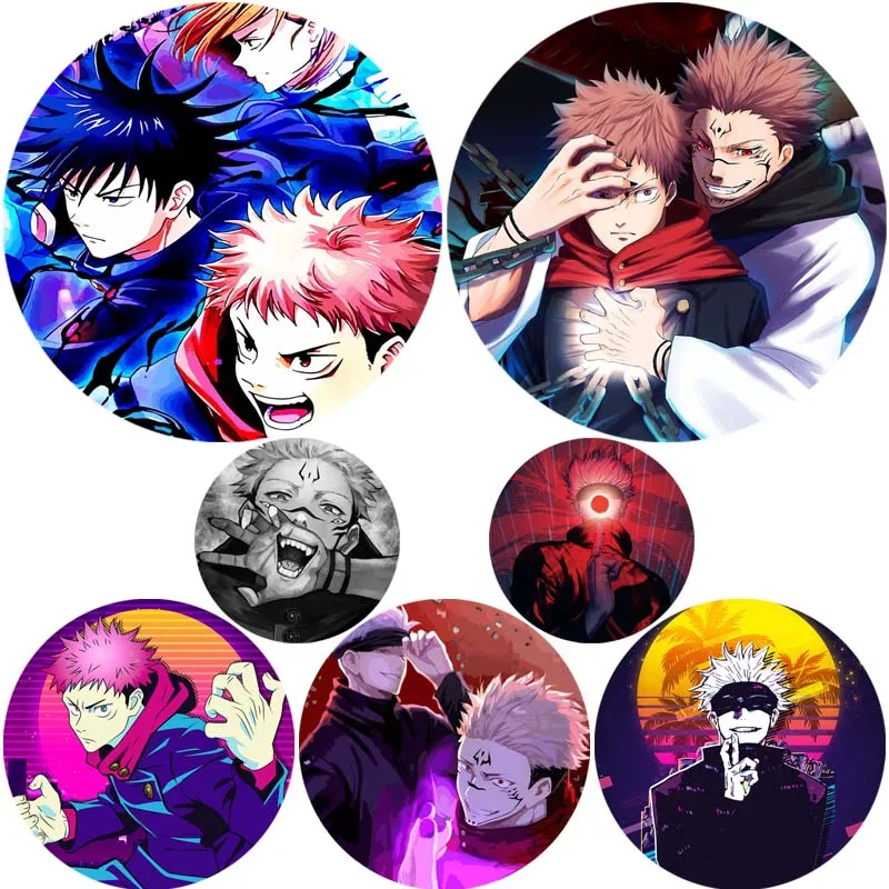 Ryomen Sukuna/Satoru Gojo Brooches HD Print Round Handmade Anime Pins Fushiguro Megumi/Itadori Yuji/Choso Cartoon Badge