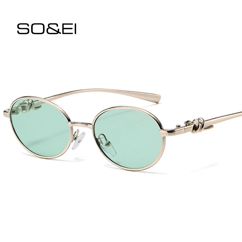 SO&EI Ins Popular Fashion Candy Color Sunglasses Women Retro Oval Metal Shades UV400 Men Trending Punk Sun Glasses